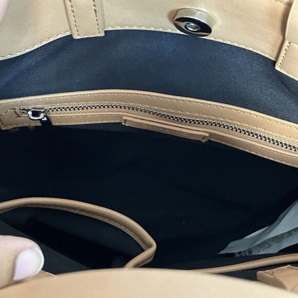 Zara Vegan Leather‎ Tan Handbag Tassel Charm Neutral Boho Bucket Bag - Picture 10 of 14